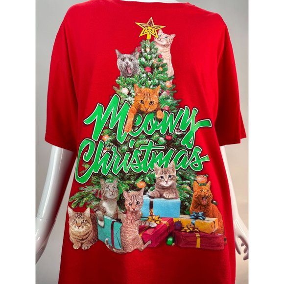 DEC 25TH Merry Christmas Cat Tree Ugly TShirt Contest XL RED COTTON - Picture 14 of 16